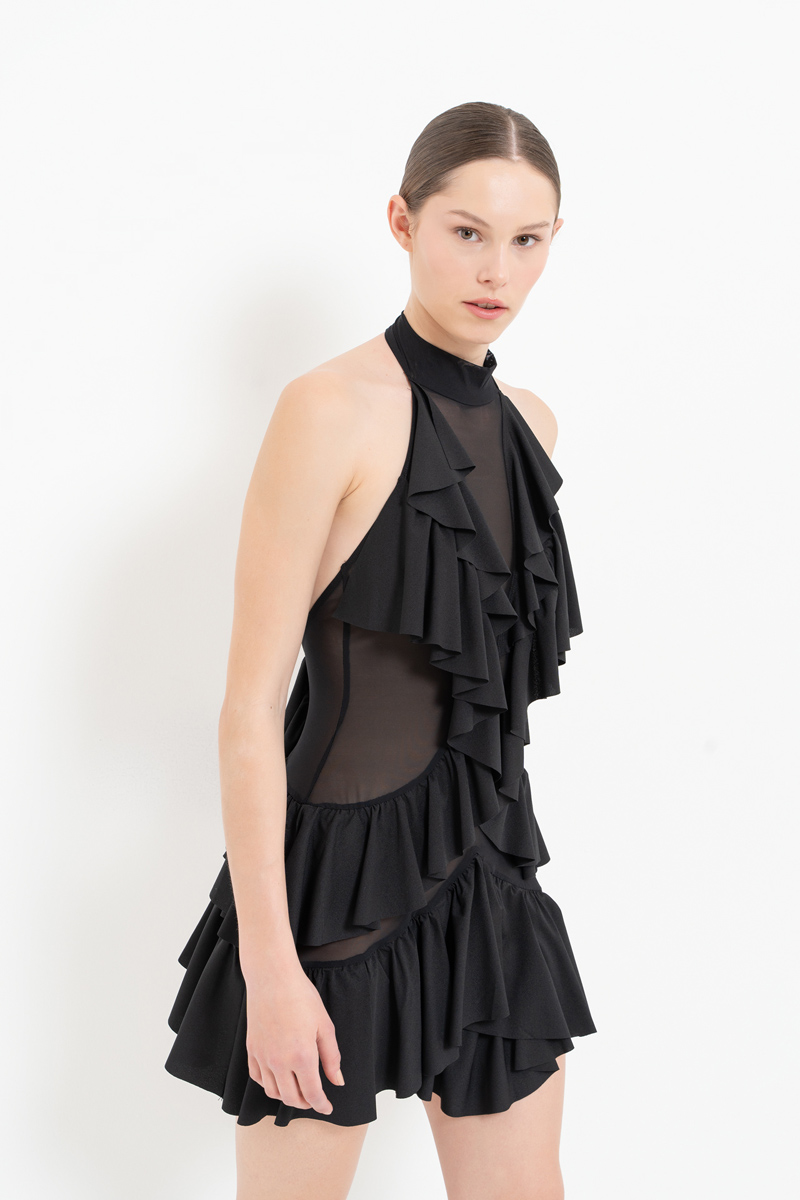 Wholesale Halter Black Mesh Dress