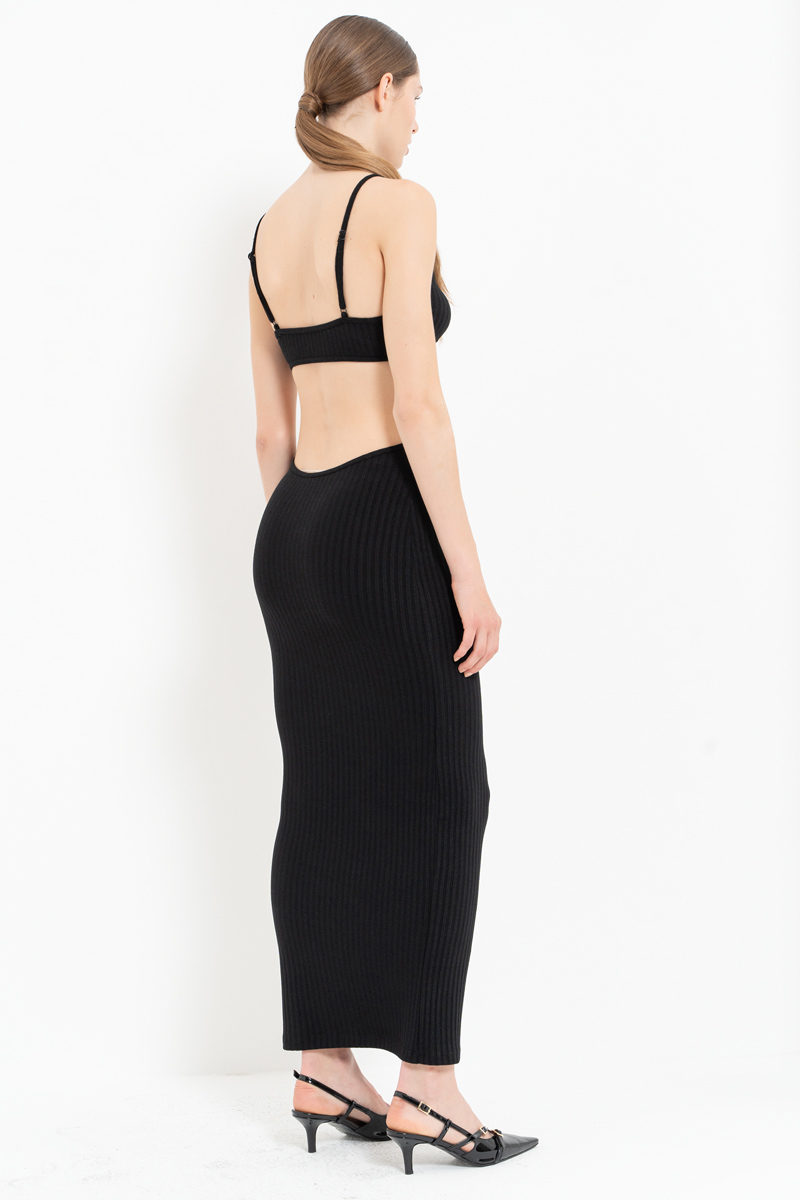 Black Cut Out Belly Ribbed Dress