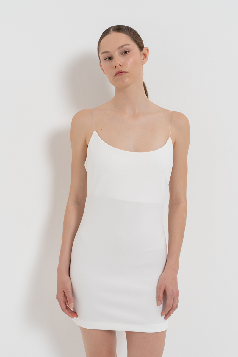 Toptan Off white Şeffaf Askılı Mini Elbise