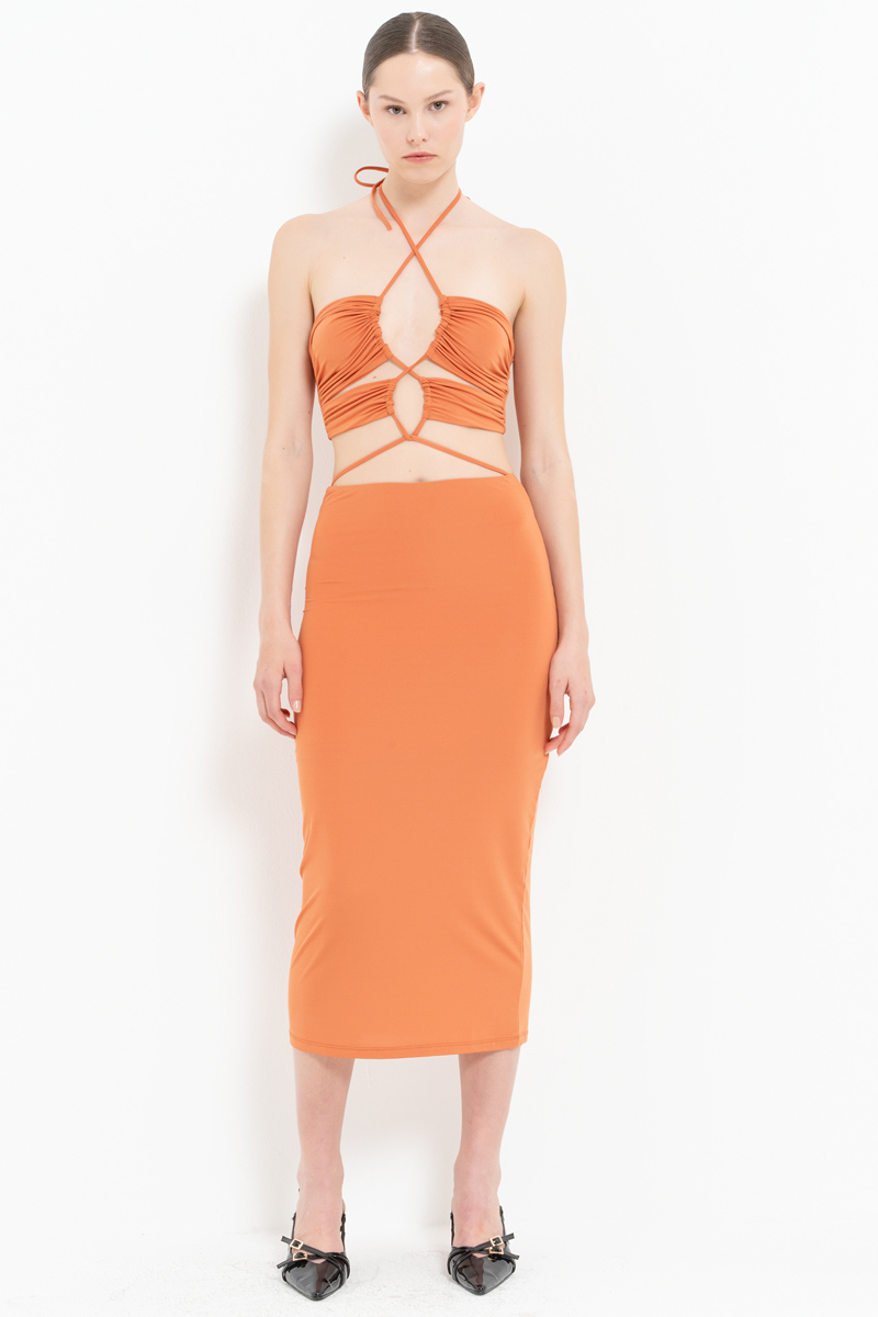 Wholesale Ochre Strappy Cut Out Dress