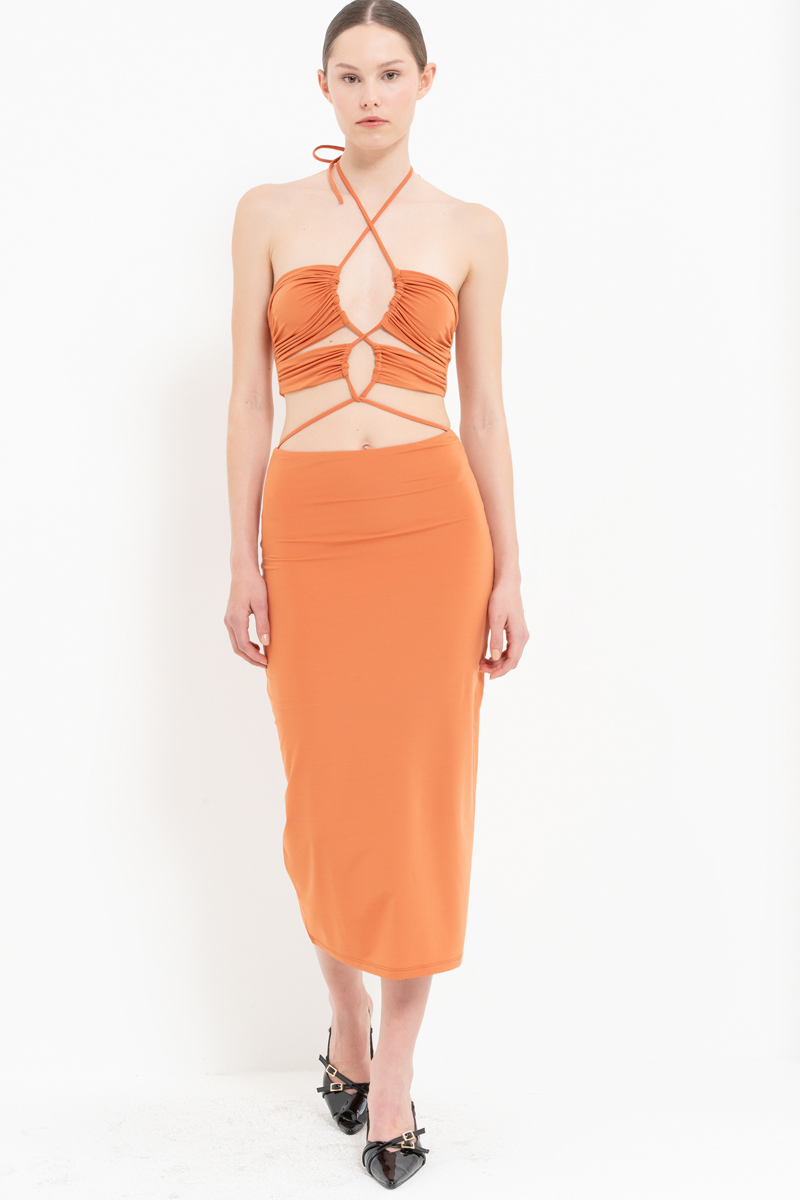 Wholesale Ochre Strappy Cut Out Dress