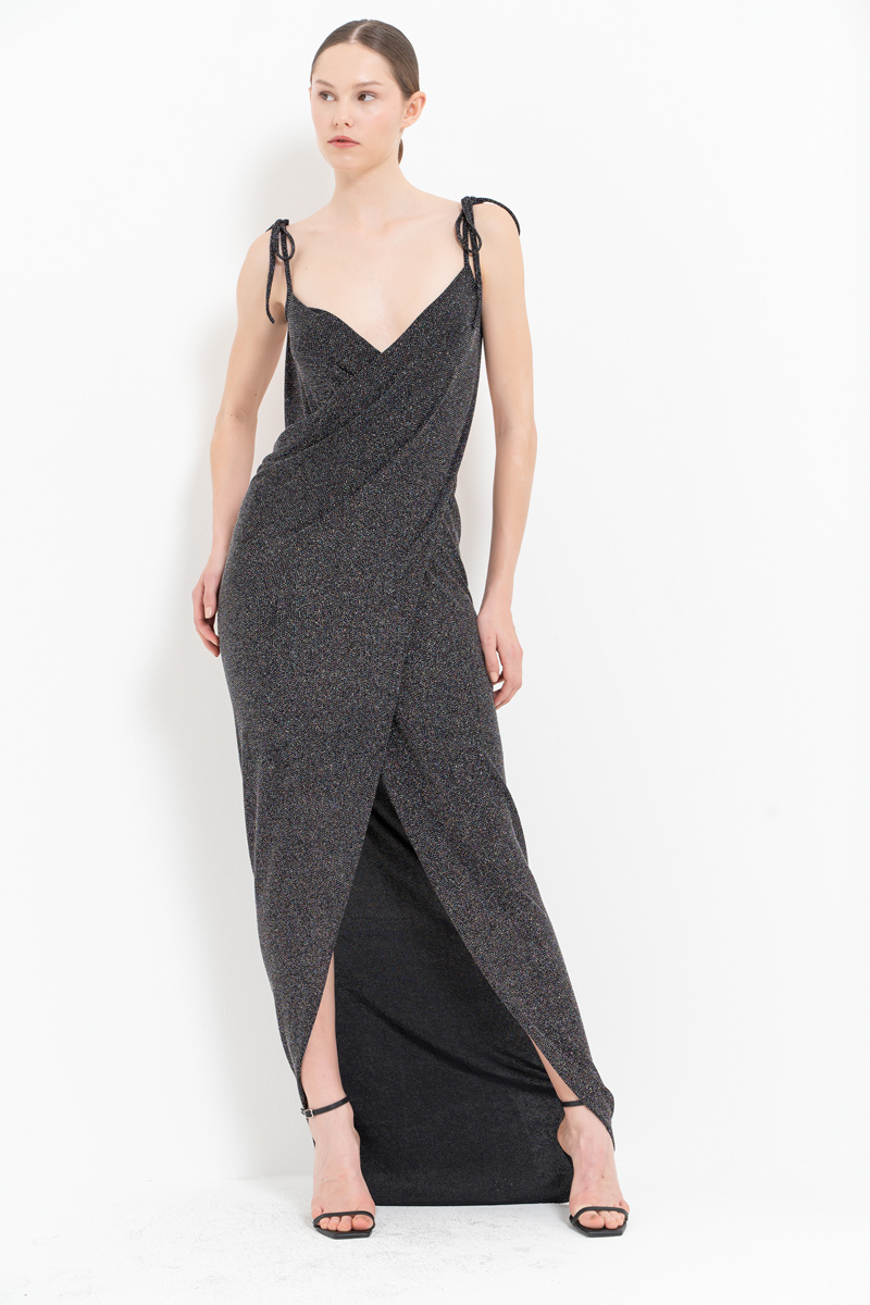 Wholesale Glittery Black Crossover Cami Dress