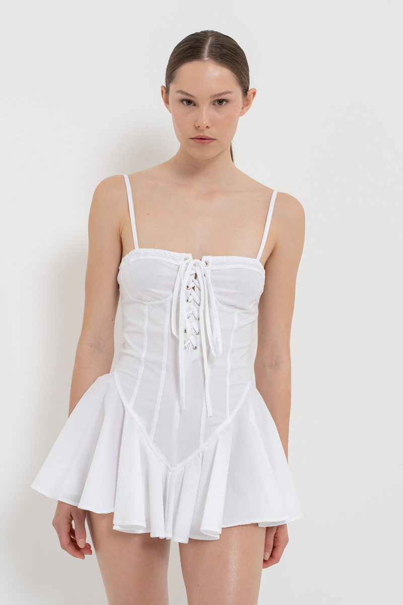 Off white İçi Çıt Çıt Badili Mini Elbise