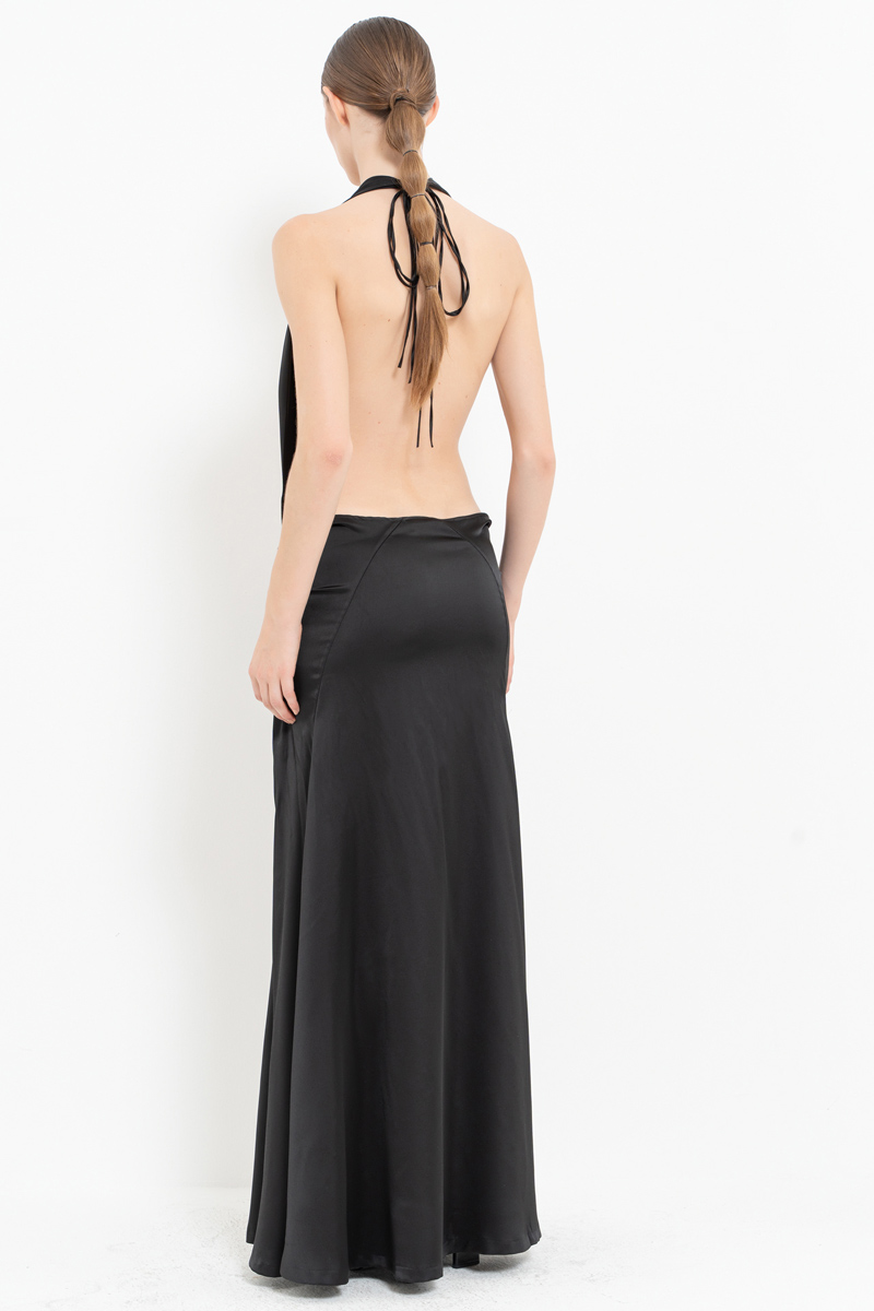 Black Backless Satin Maxi Dress