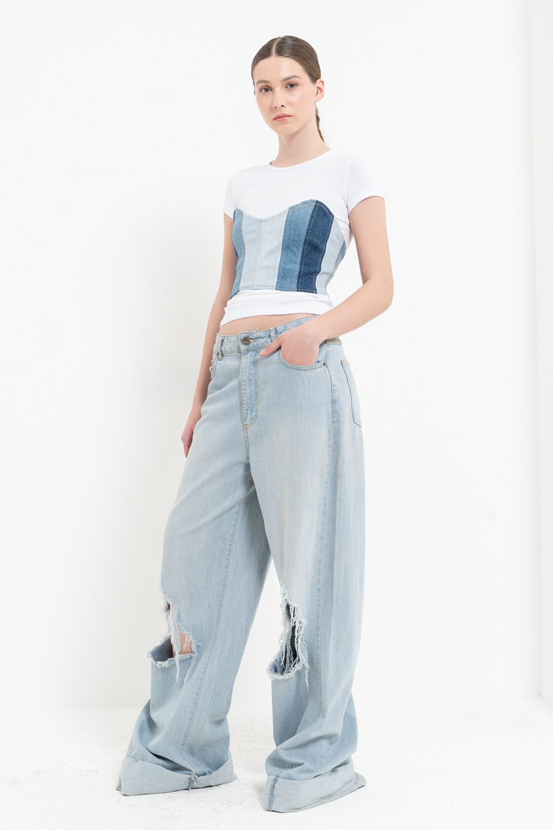 Blue Pieced Jean Tube Top