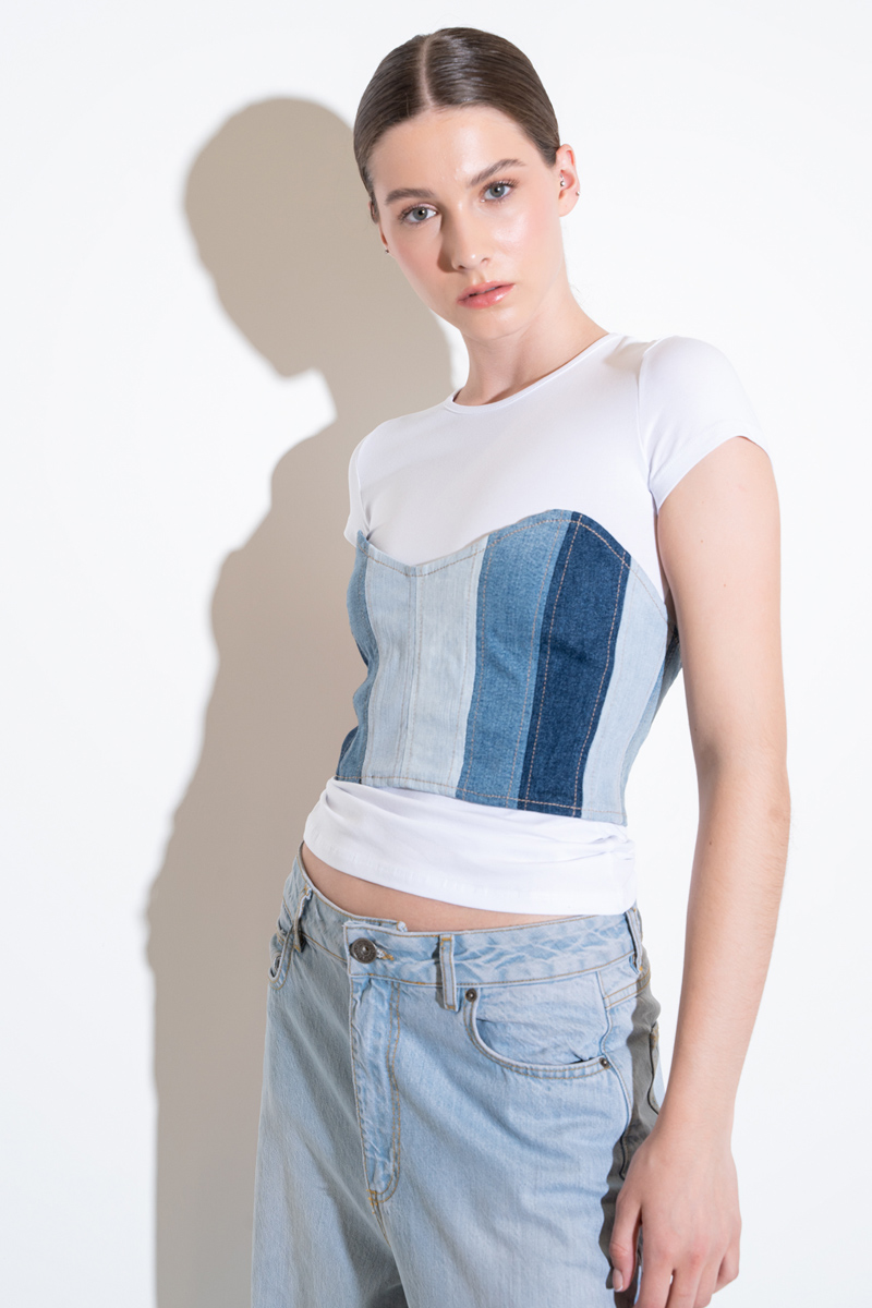Wholesale Blue Pieced Jean Tube Top