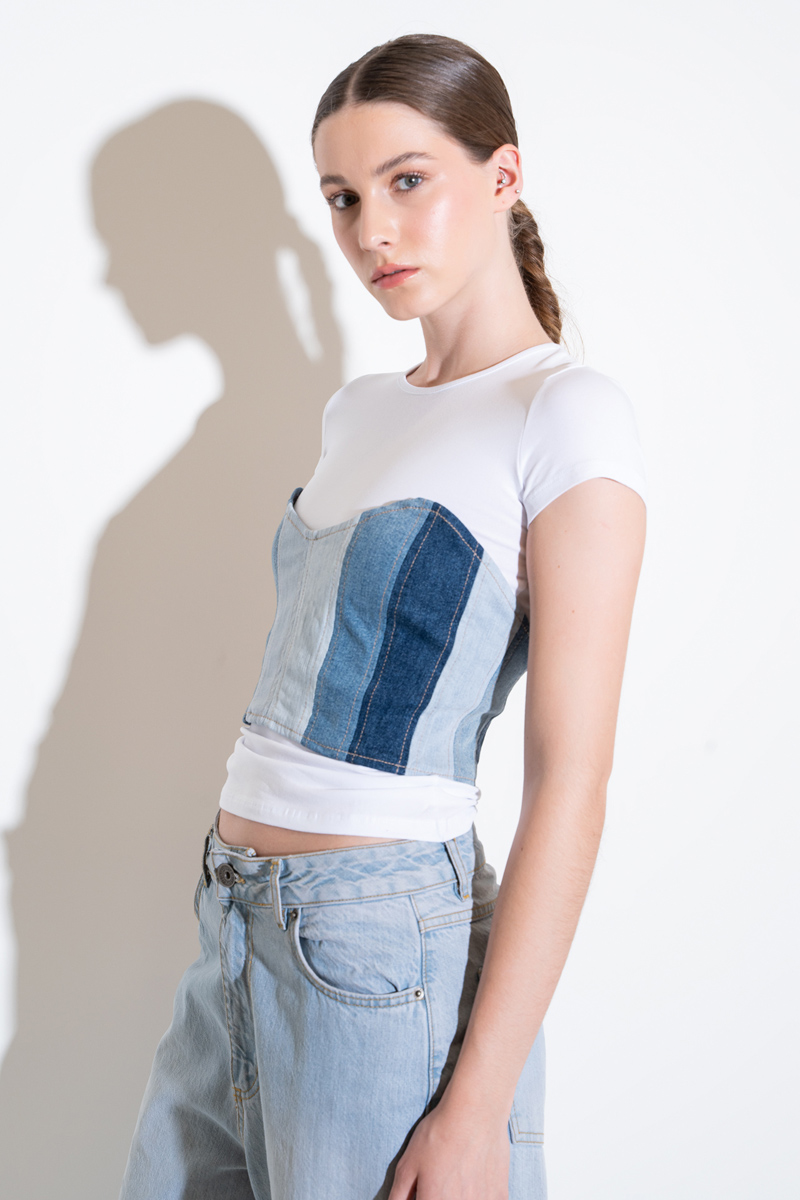 Wholesale Blue Pieced Jean Tube Top
