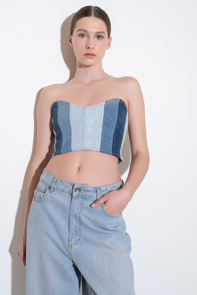 Blue Pieced Jean Tube Top