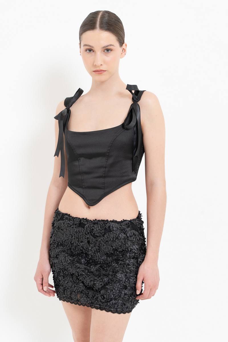 Black Tie-Accent Satin Bustier