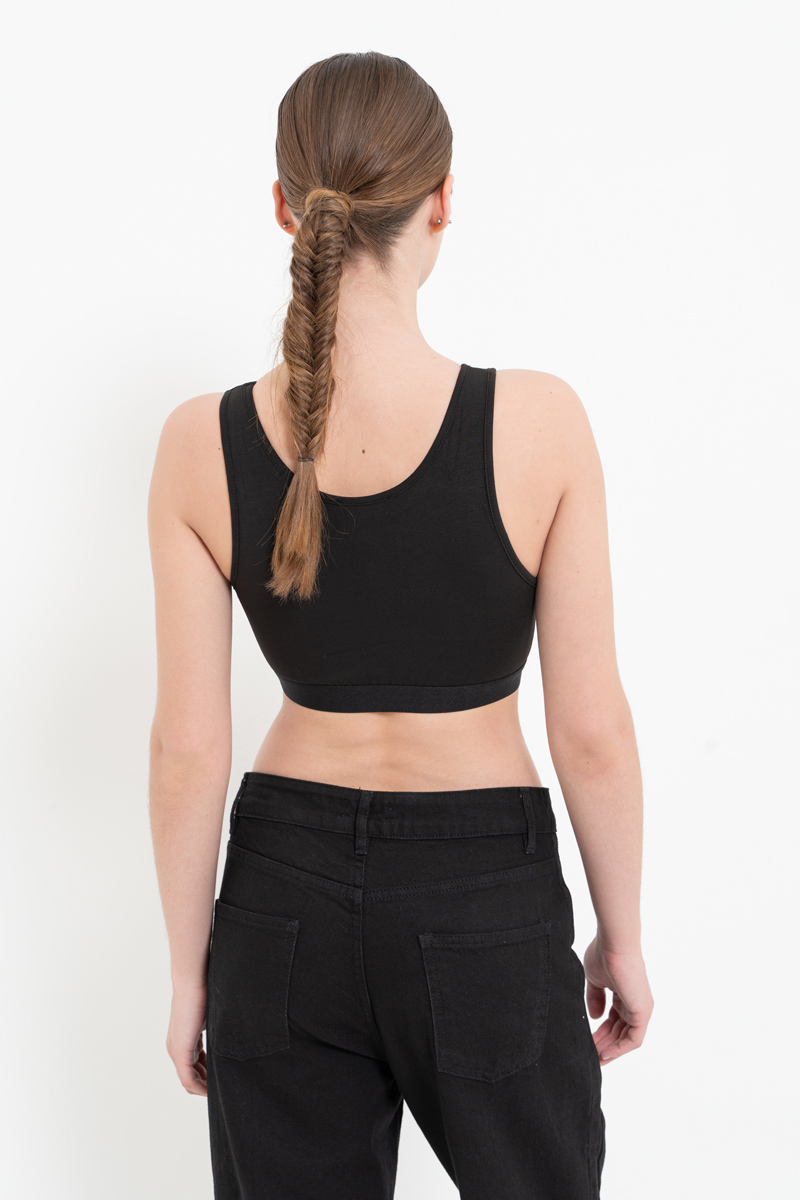 Sleeveless Scoop Neck Wide Strap Crop Black Top