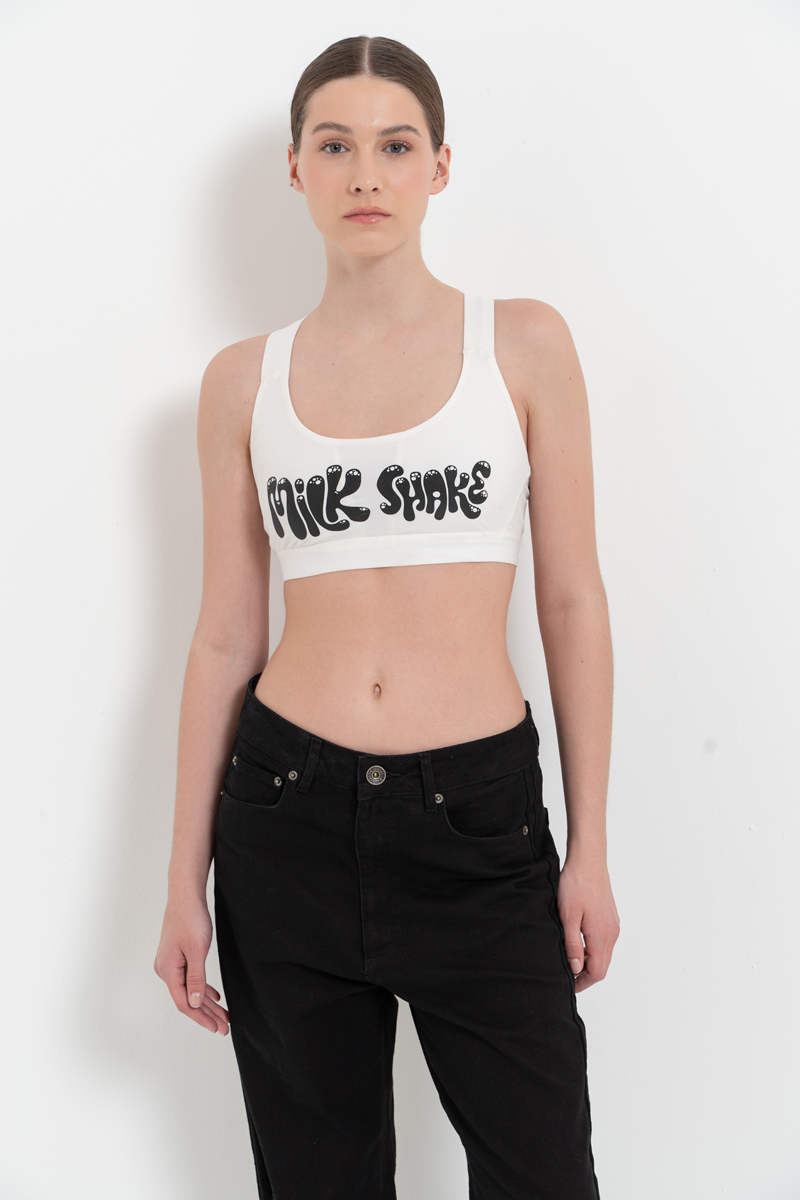 Printed Mini Offwhite Crop Top Bustier