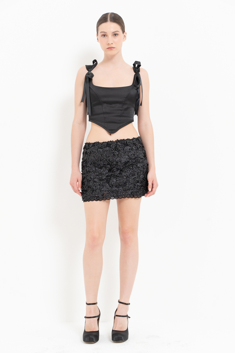 Black Raised Rose Mini Skirt