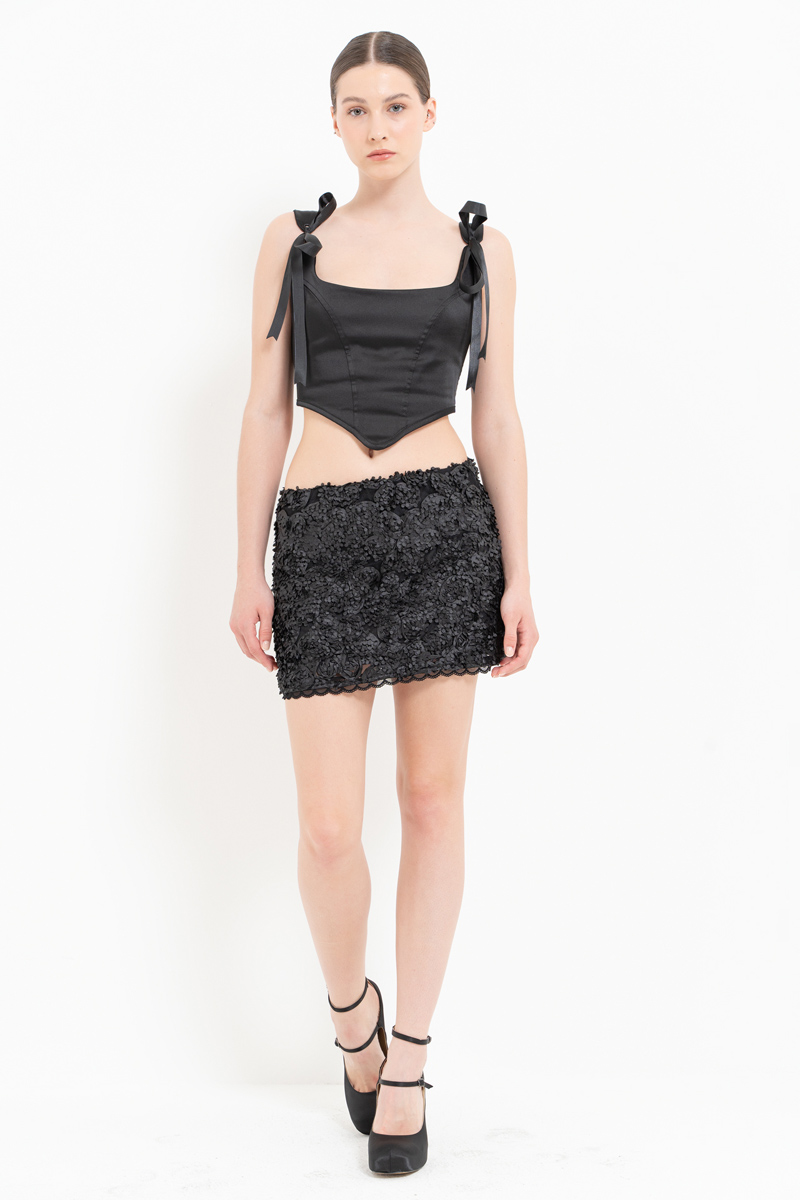 Black Raised Rose Mini Skirt