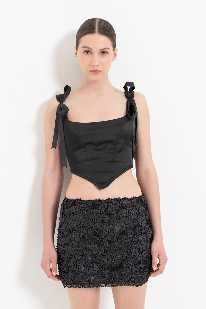 Black Raised Rose Mini Skirt