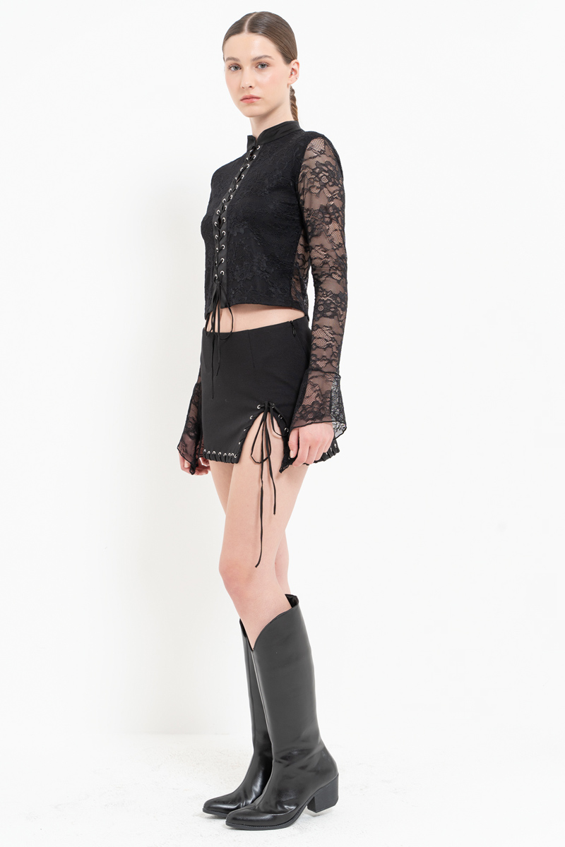 Black Eyelet-Hem Mini Skirt