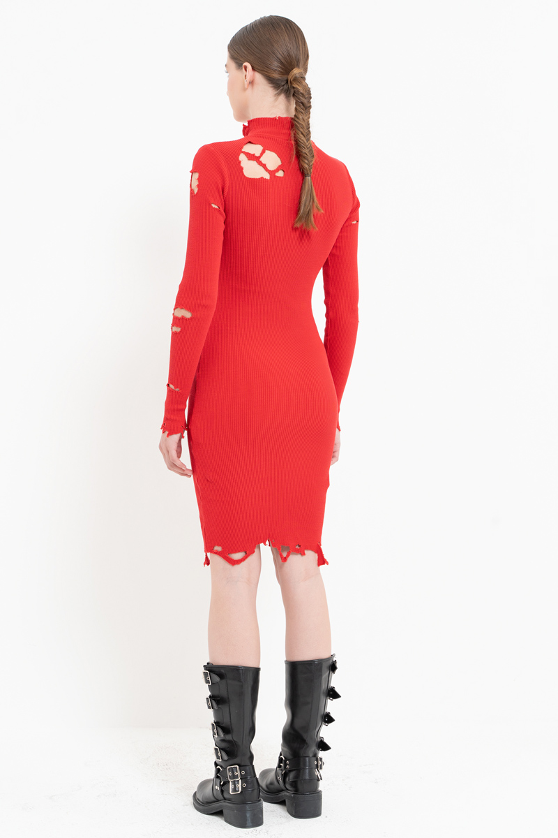 Toptan Uzun Kollu Kırmızı Mini Elbise