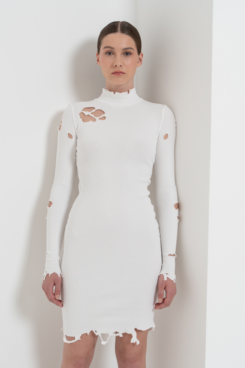 Wholesale Long Sleeve Offwhite Mini Dress