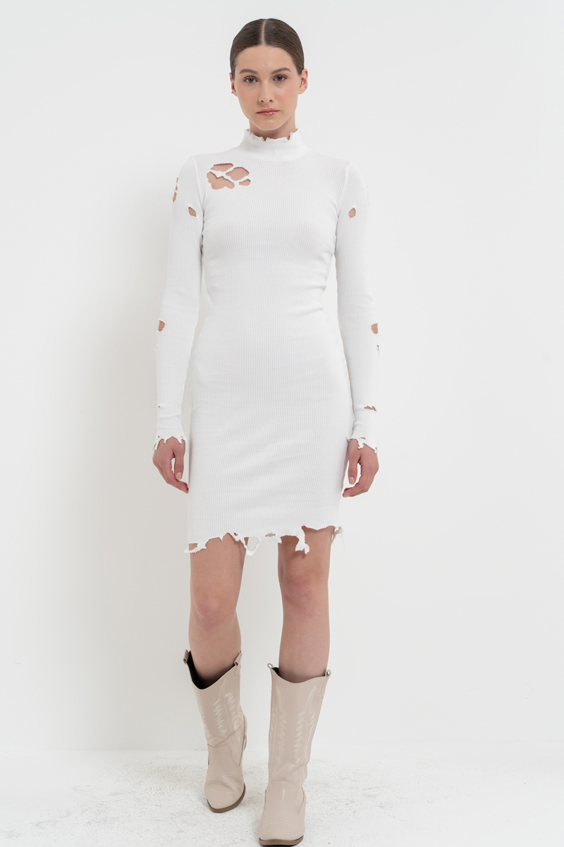 Long Sleeve Offwhite Mini Dress
