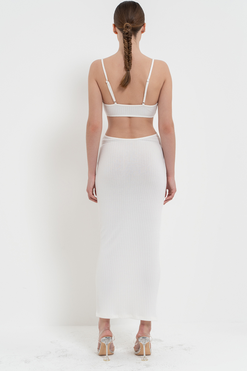 Offwhite Cut Out Belly Ribbed Dress