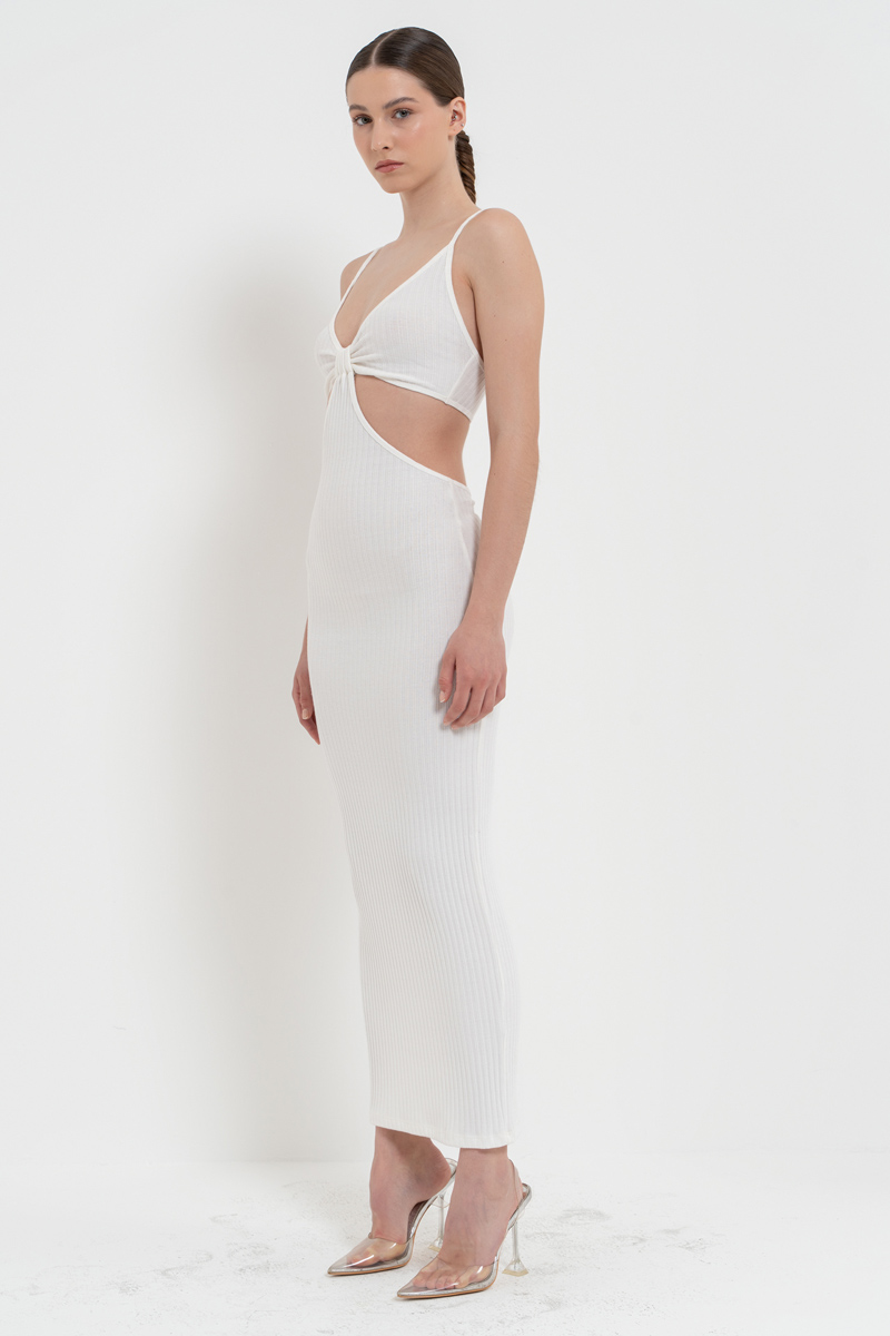 Offwhite Cut Out Belly Ribbed Dress