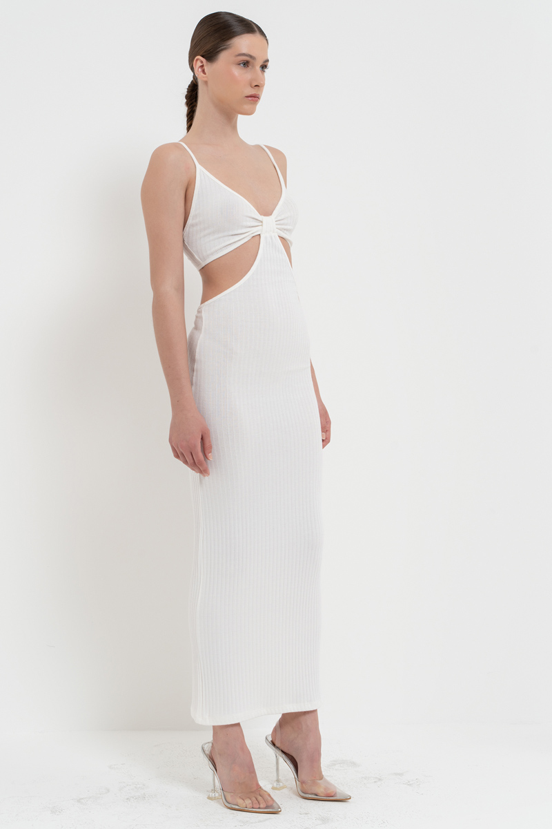 Offwhite Cut Out Belly Ribbed Dress