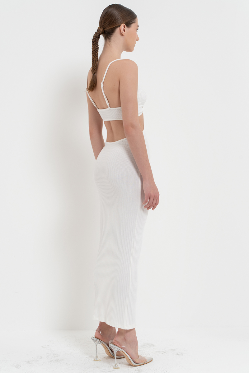 Offwhite Cut Out Belly Ribbed Dress