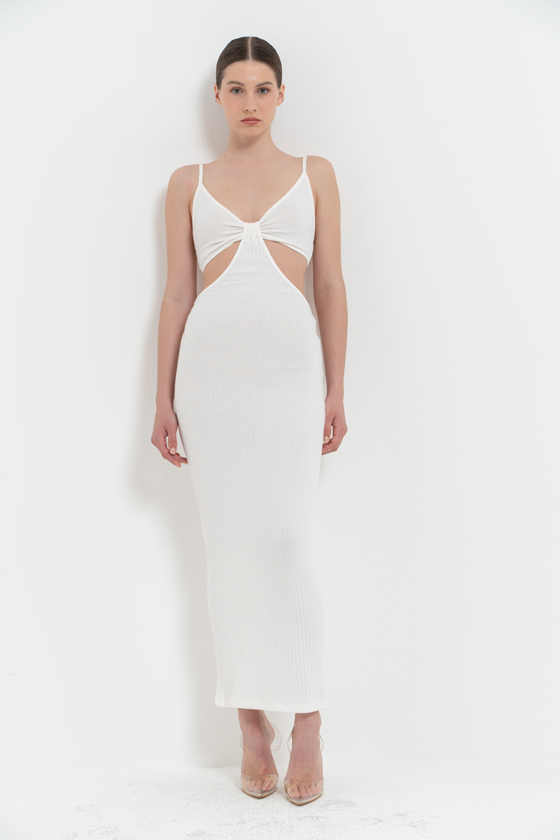 Offwhite Cut Out Belly Ribbed Dress