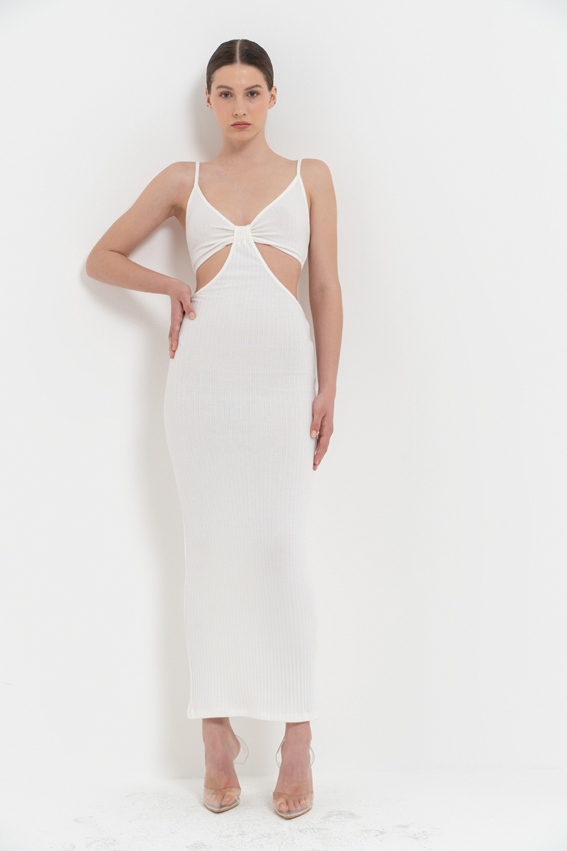 Offwhite Cut Out Belly Ribbed Dress