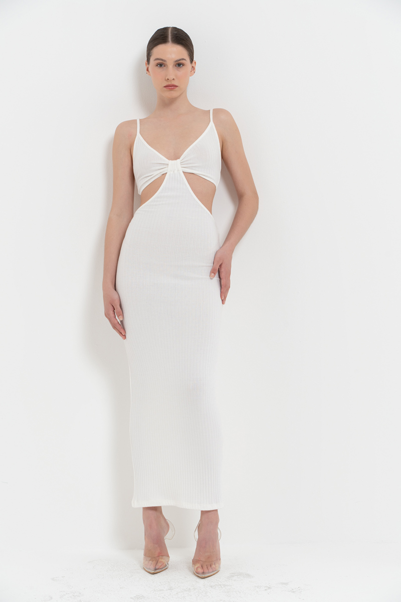 Offwhite Cut Out Belly Ribbed Dress