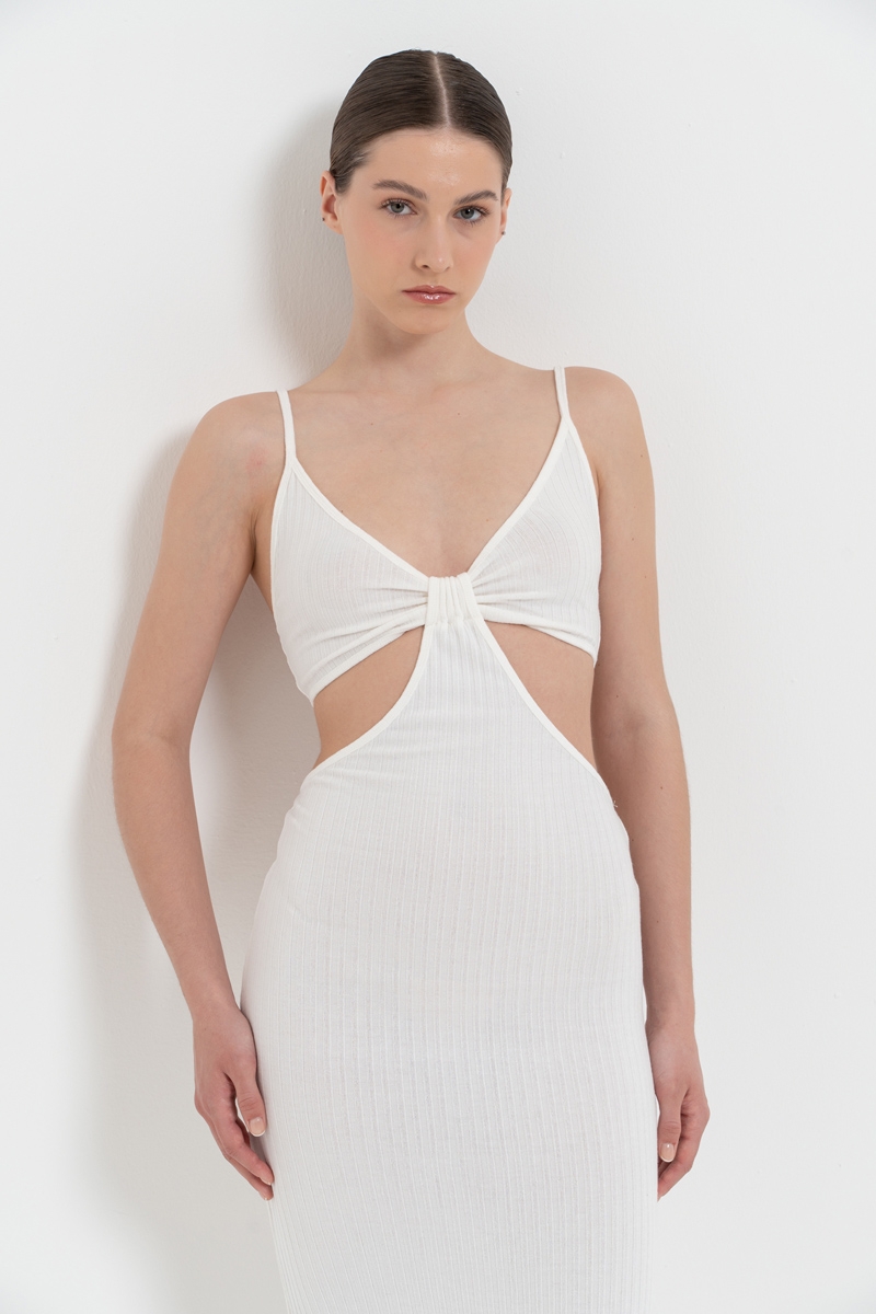 Offwhite Cut Out Belly Ribbed Dress