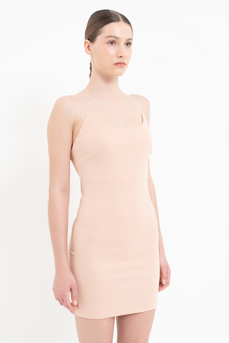 Nude Transparent-Strap Cami Mini Dress