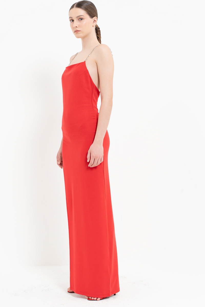 Wholesale Red Chain-Strap Split-Side Dress