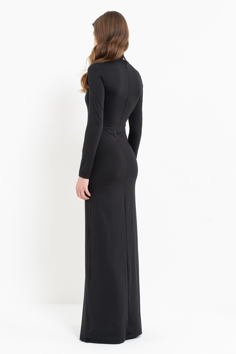 Black Mock Neck Cut Out Maxi Dress