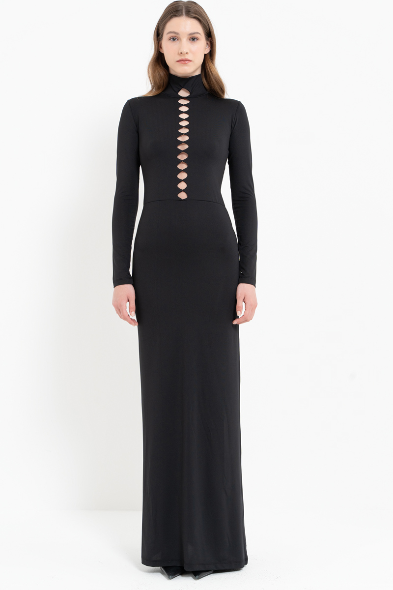 Black Mock Neck Cut Out Maxi Dress