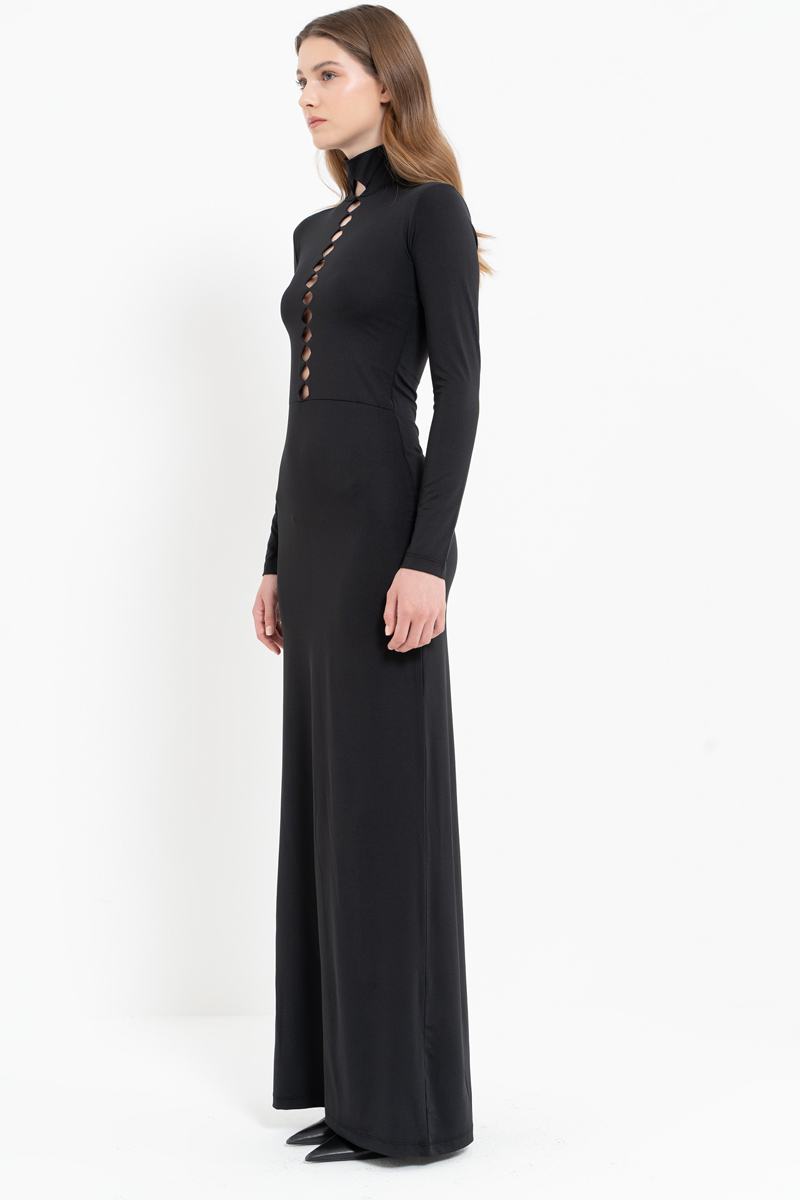 Black Mock Neck Cut Out Maxi Dress