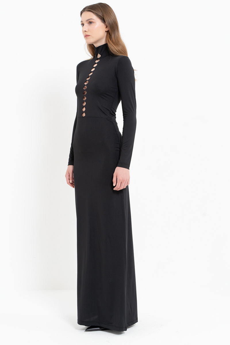 Black Mock Neck Cut Out Maxi Dress