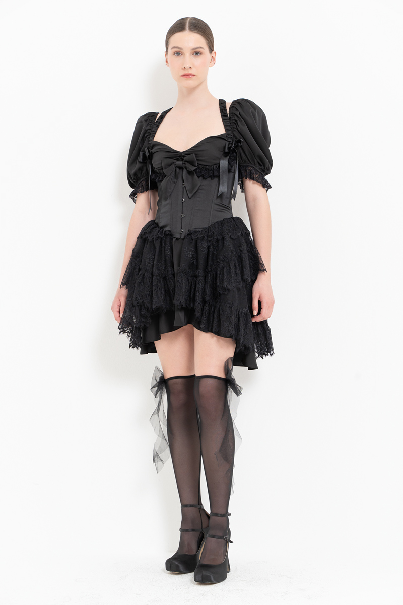 Black Satin Dress with Corset