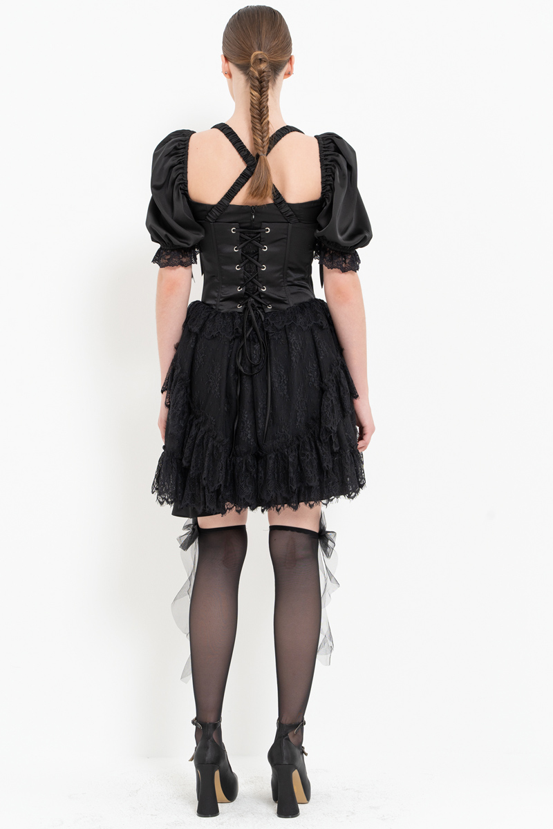 Black Satin Dress with Corset