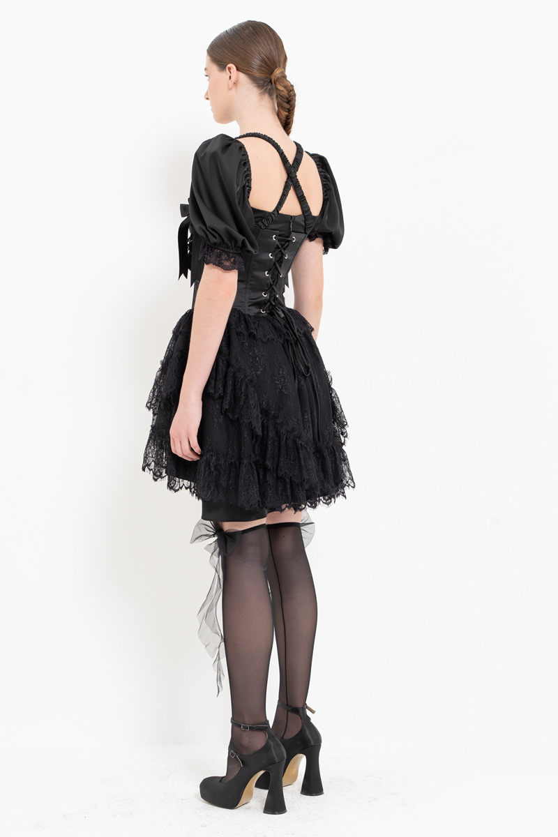 Black Satin Dress with Corset