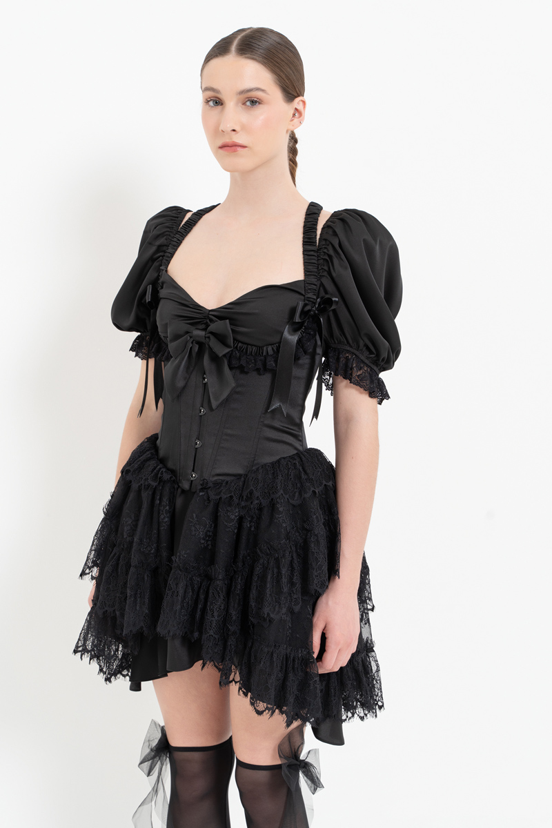 Black Satin Dress with Corset