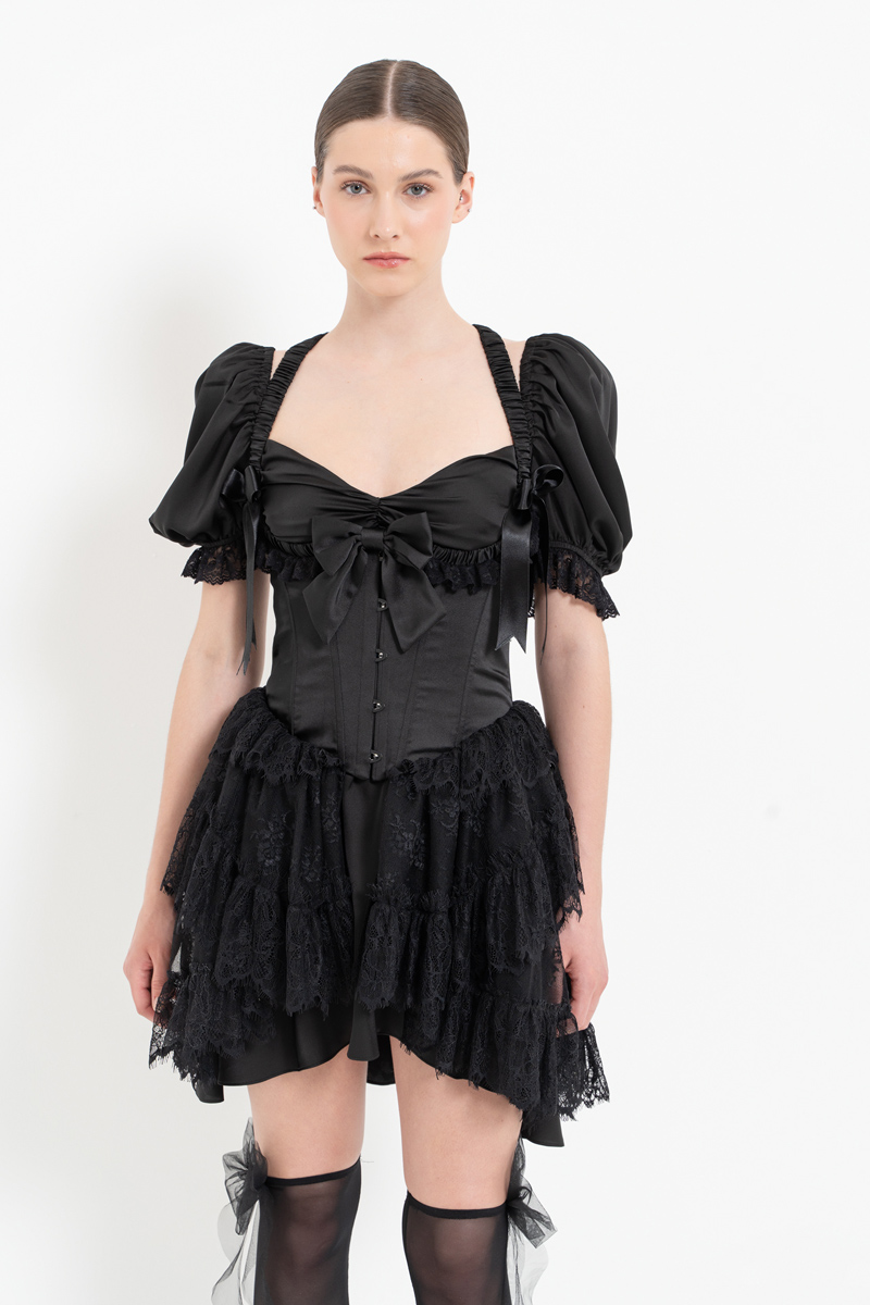 Black Satin Dress with Corset