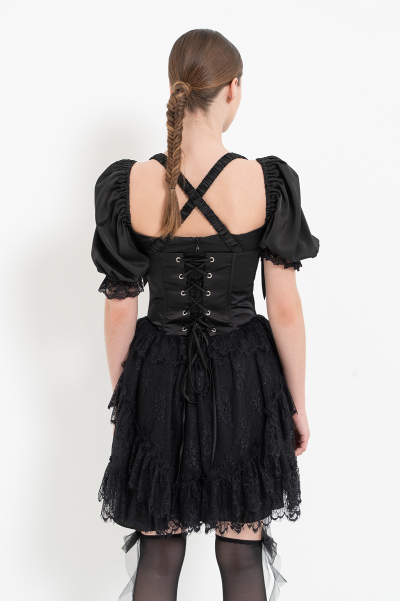 Black Satin Dress with Corset