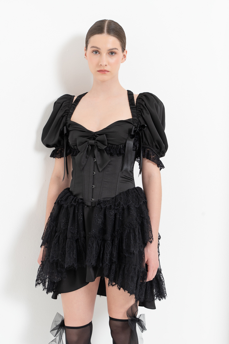 Black Satin Dress with Corset