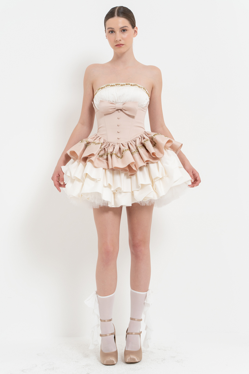 OFFWHÝTE-NUDE Tiered-Ruffle Tube Mini Dress