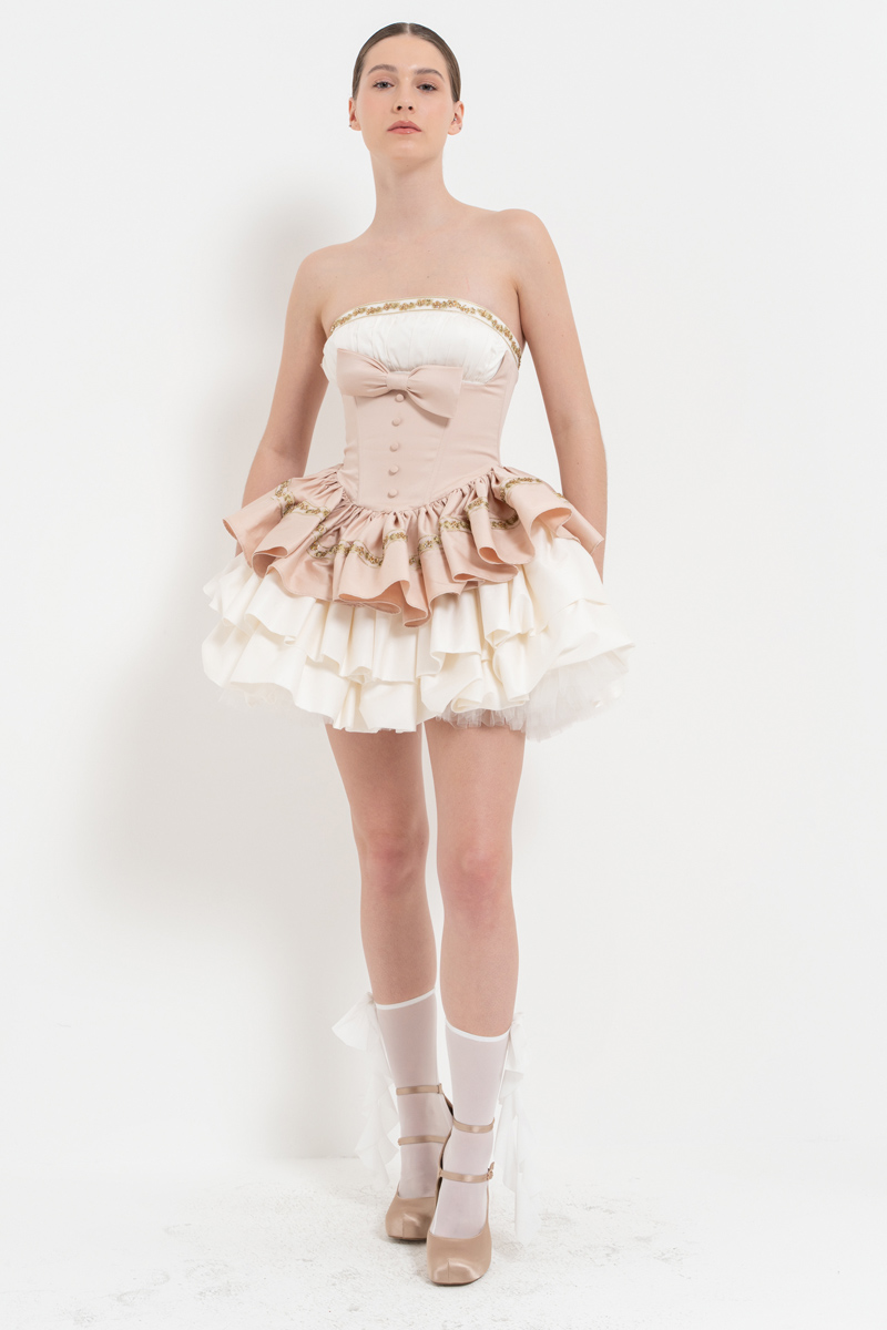 OFFWHÝTE-NUDE Tiered-Ruffle Tube Mini Dress