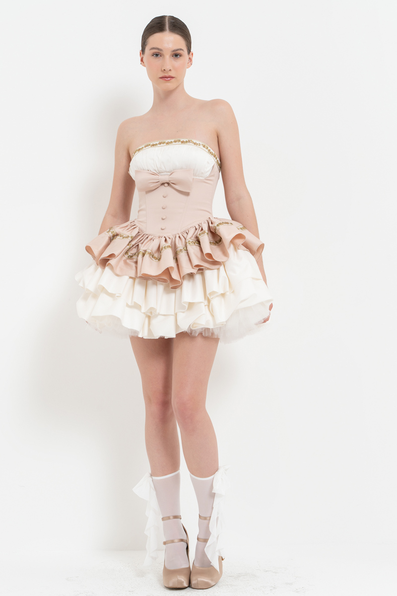 OFFWHÝTE-NUDE Tiered-Ruffle Tube Mini Dress