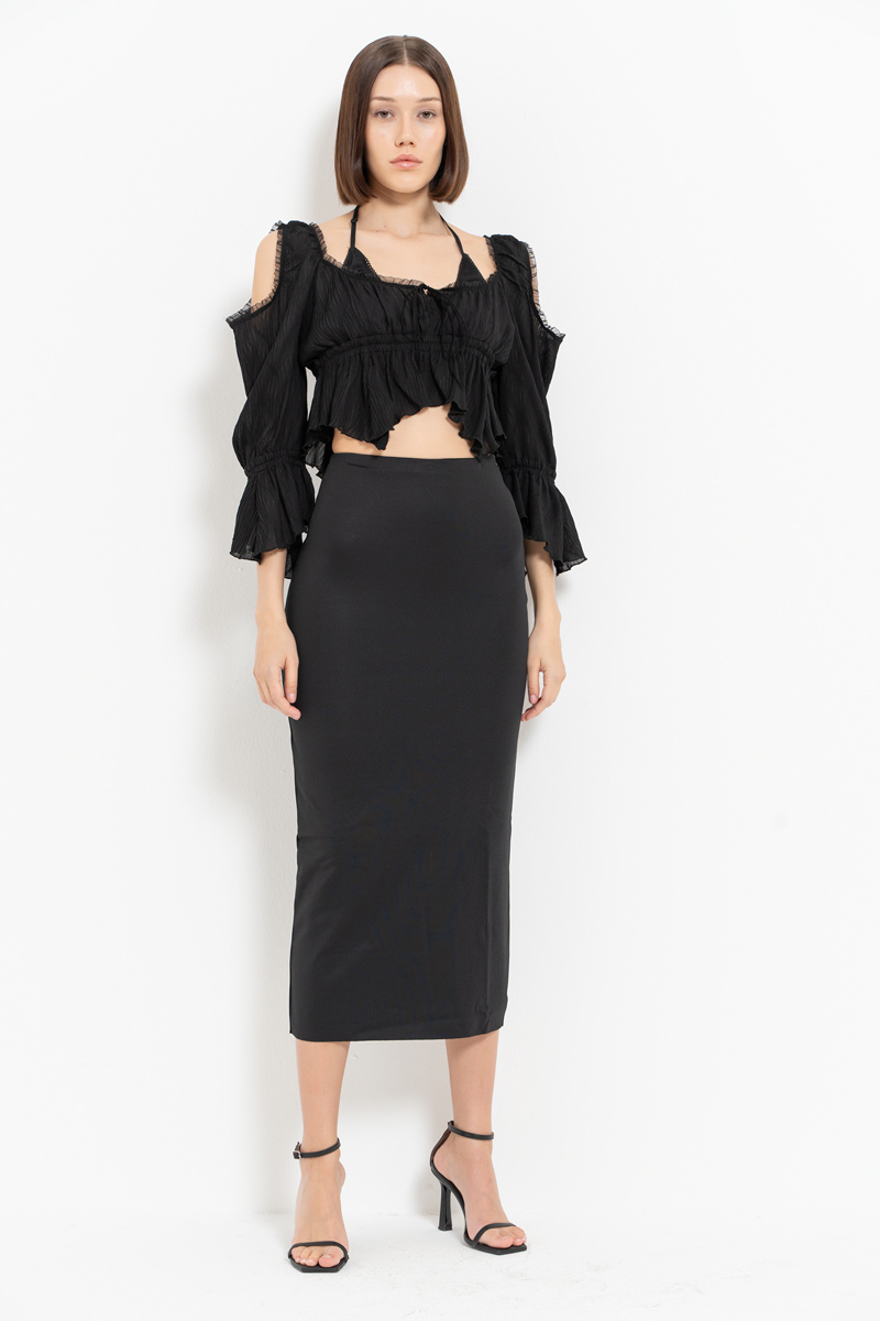 Black Cut Out Shoulder Chiffon Top