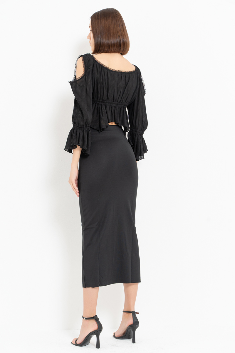 Black Cut Out Shoulder Chiffon Top