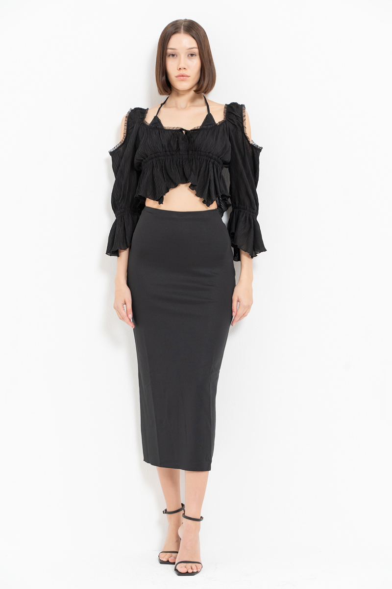 Black Cut Out Shoulder Chiffon Top