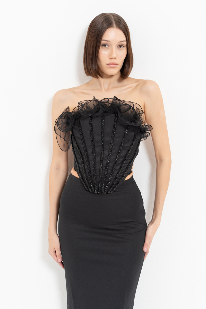 Black Embellished Oyster Bustier